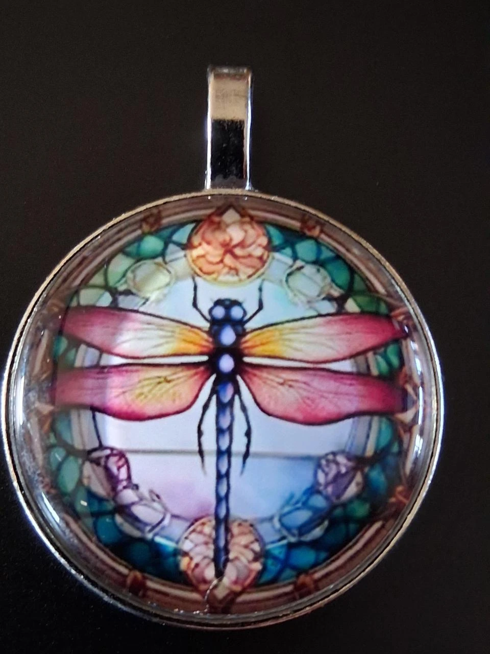 hanger Libelle-Dragonfly roze blauw groen